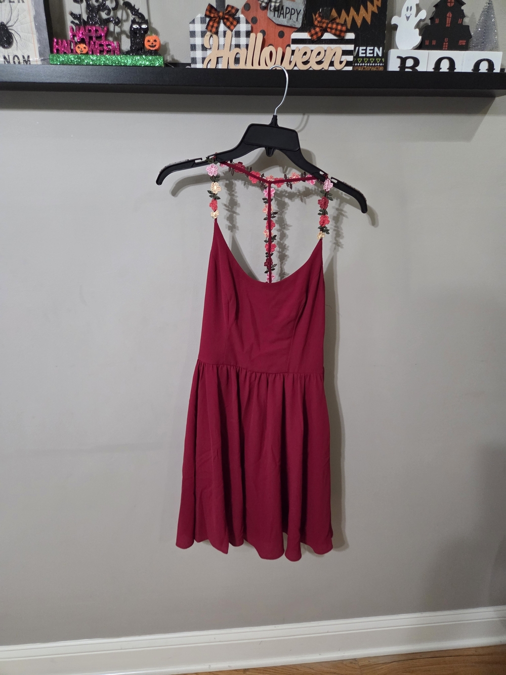 B Darlin Red Floral-Strap Skater Dress